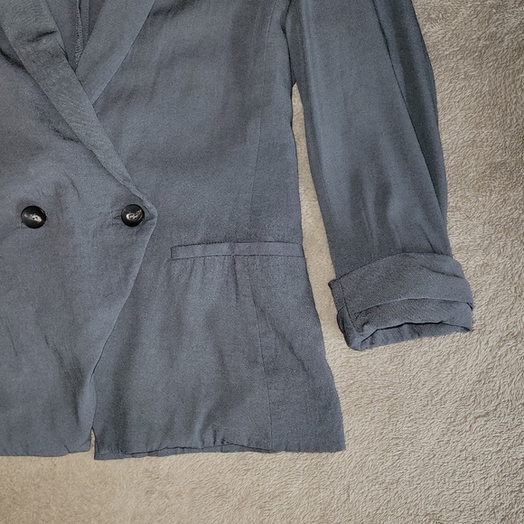 Helmut Lang Silica Crepe Roll Up Sleeve Blazer Blue Smoke size 2​ - Picture 8 of 16